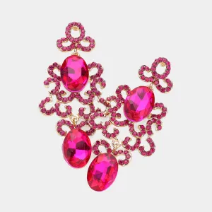 Fuchsia Oval and Rhinestone Crystal Abstract Pageant Earrings | Evening Earrings |  627275