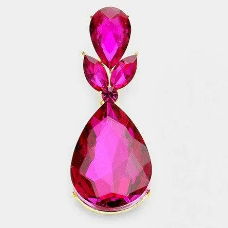 Fuchsia Pink Flower Crystal Teardrop Earrings