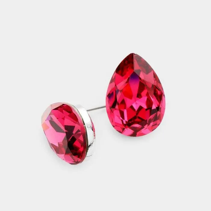 Fuchsia Teardrop Crystal Earrings