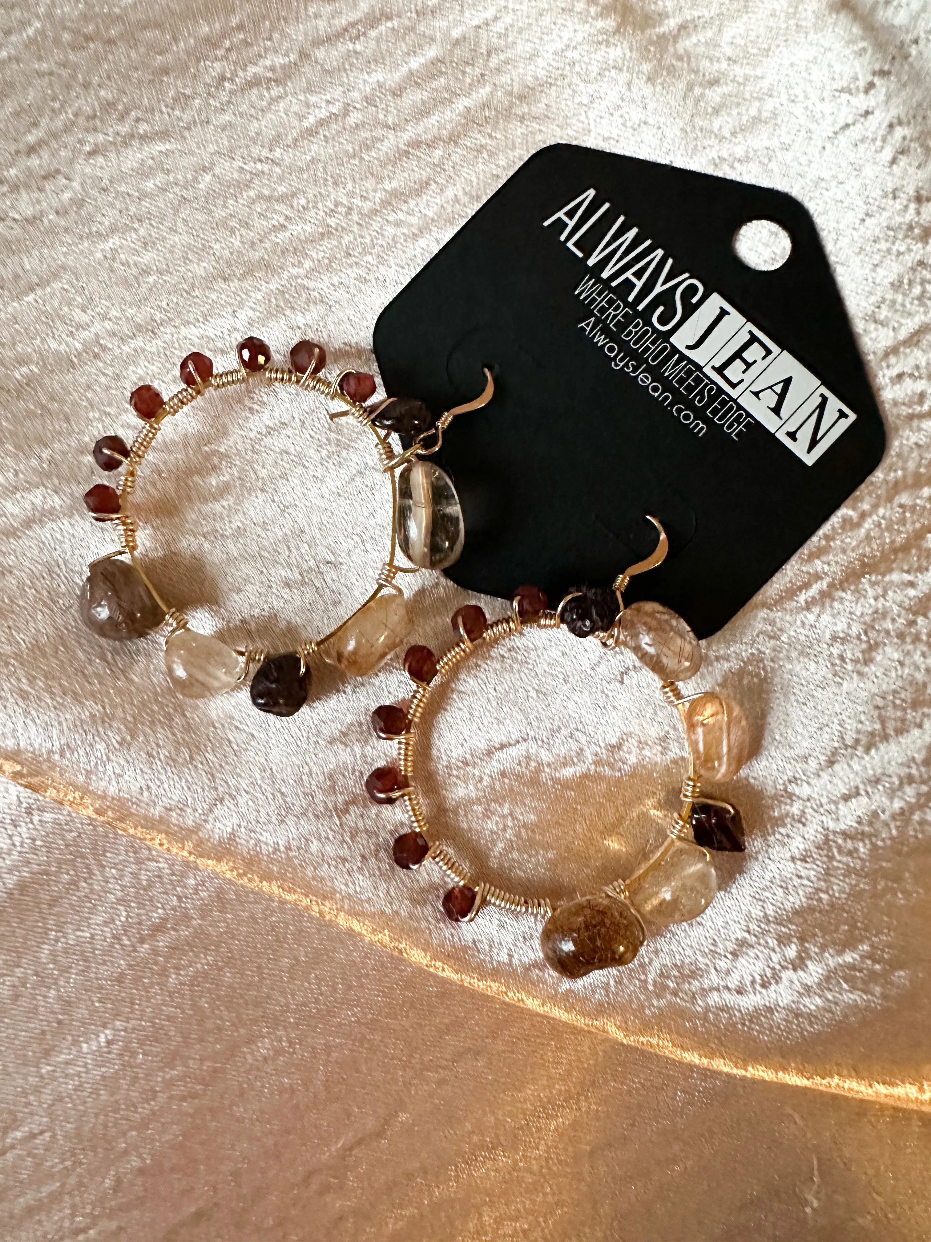 Garnet and Brown Rutilated 14k Earring Hooks.