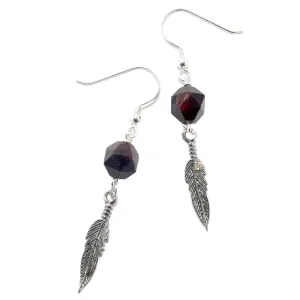 Garnet Earrings Flying Feather High Vibe Sterling Silver