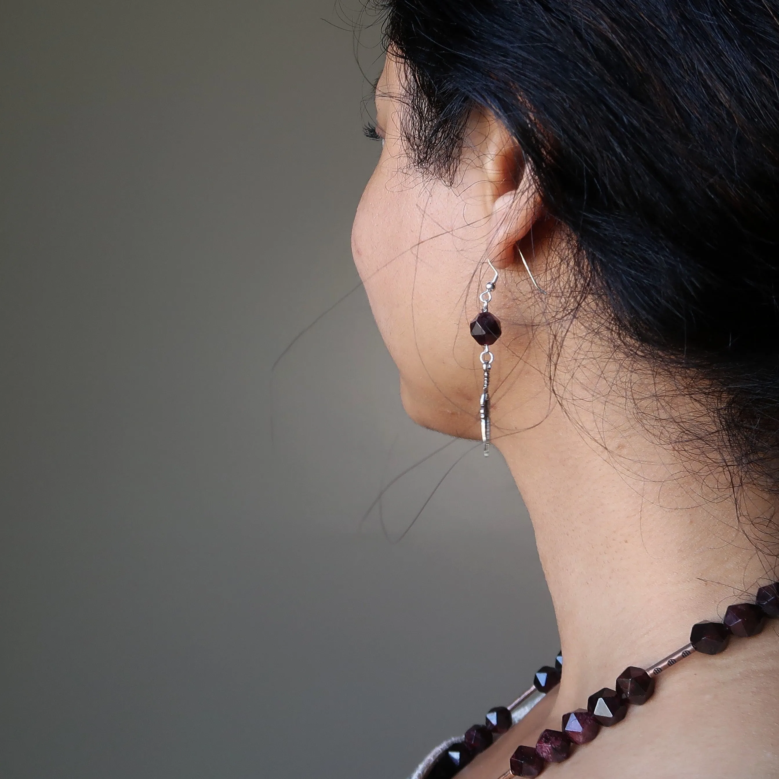 Garnet Earrings Flying Feather High Vibe Sterling Silver