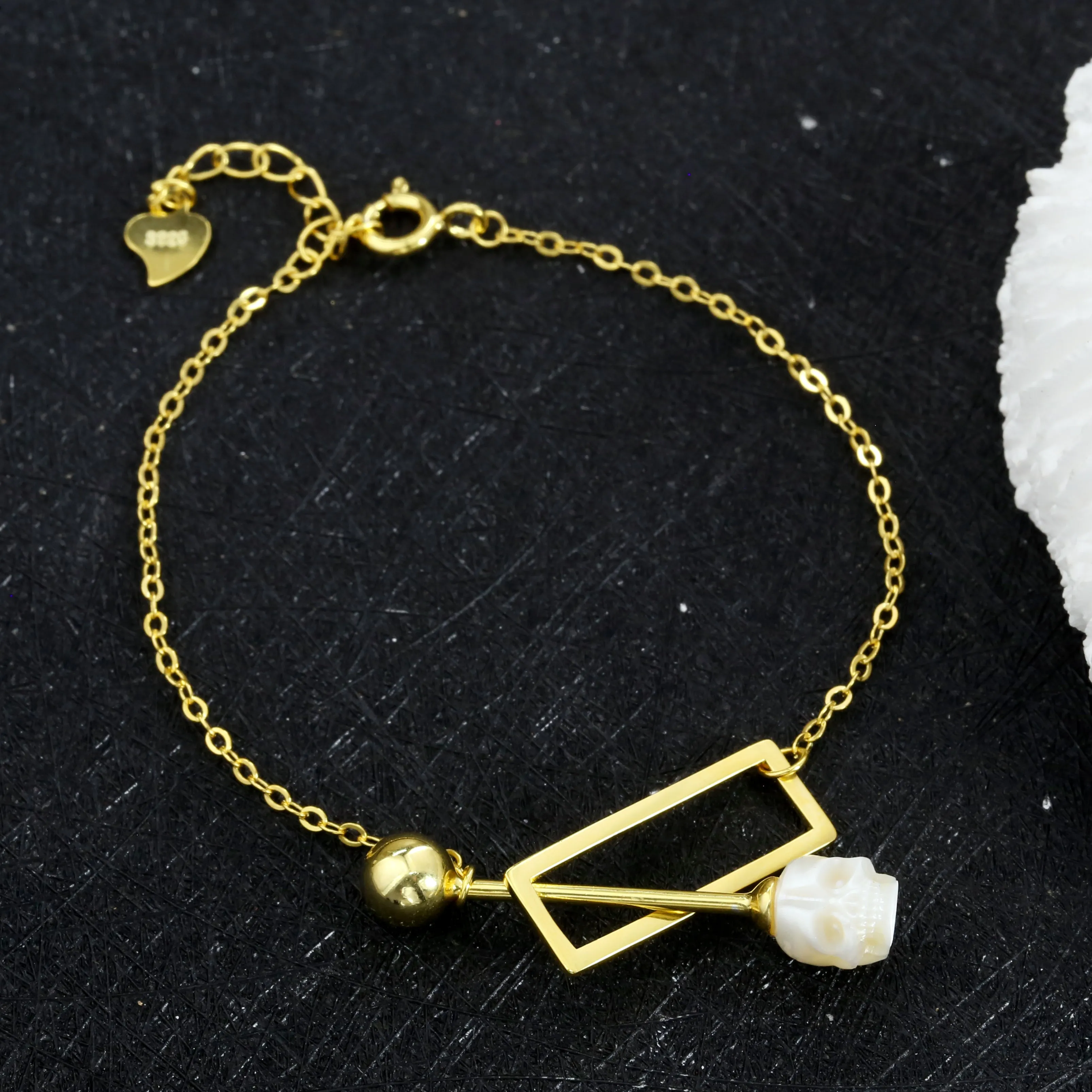 Geometric Galaxy Love Pearl Skull Bracelet