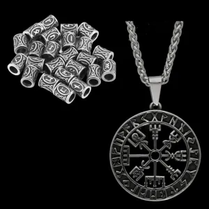 Gift Box Vegvisir Runic Pendant and Viking Beard Beads