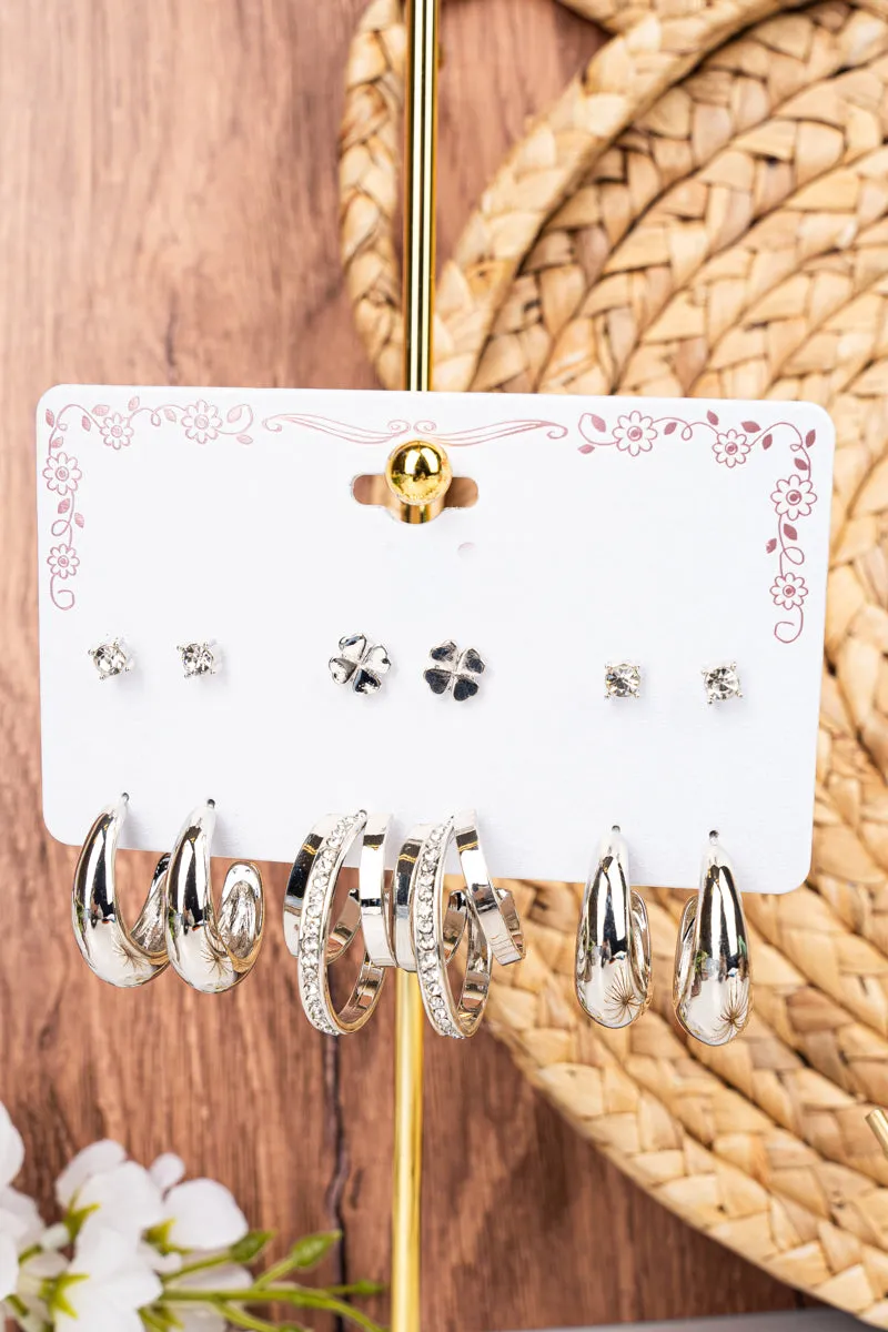 Giovanna Silvertone Stud Earrings 6 Pair Set