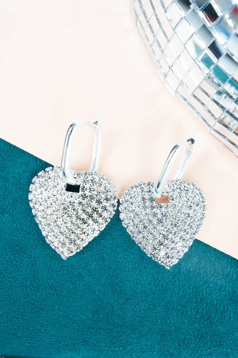 Glitzy Heart Huggie Hoop Earrings