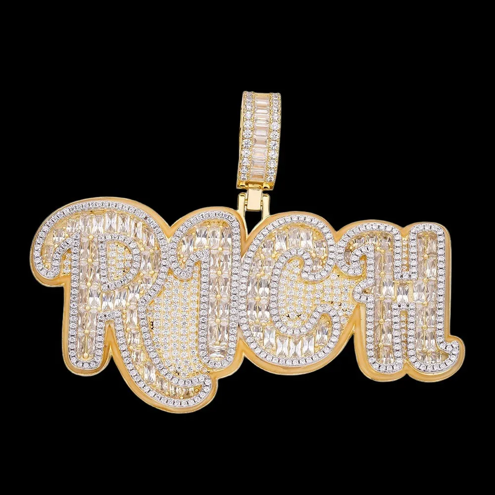 Glow in the Dark RICH Baguette Zirconia Sterling Pendant Charm - C416303