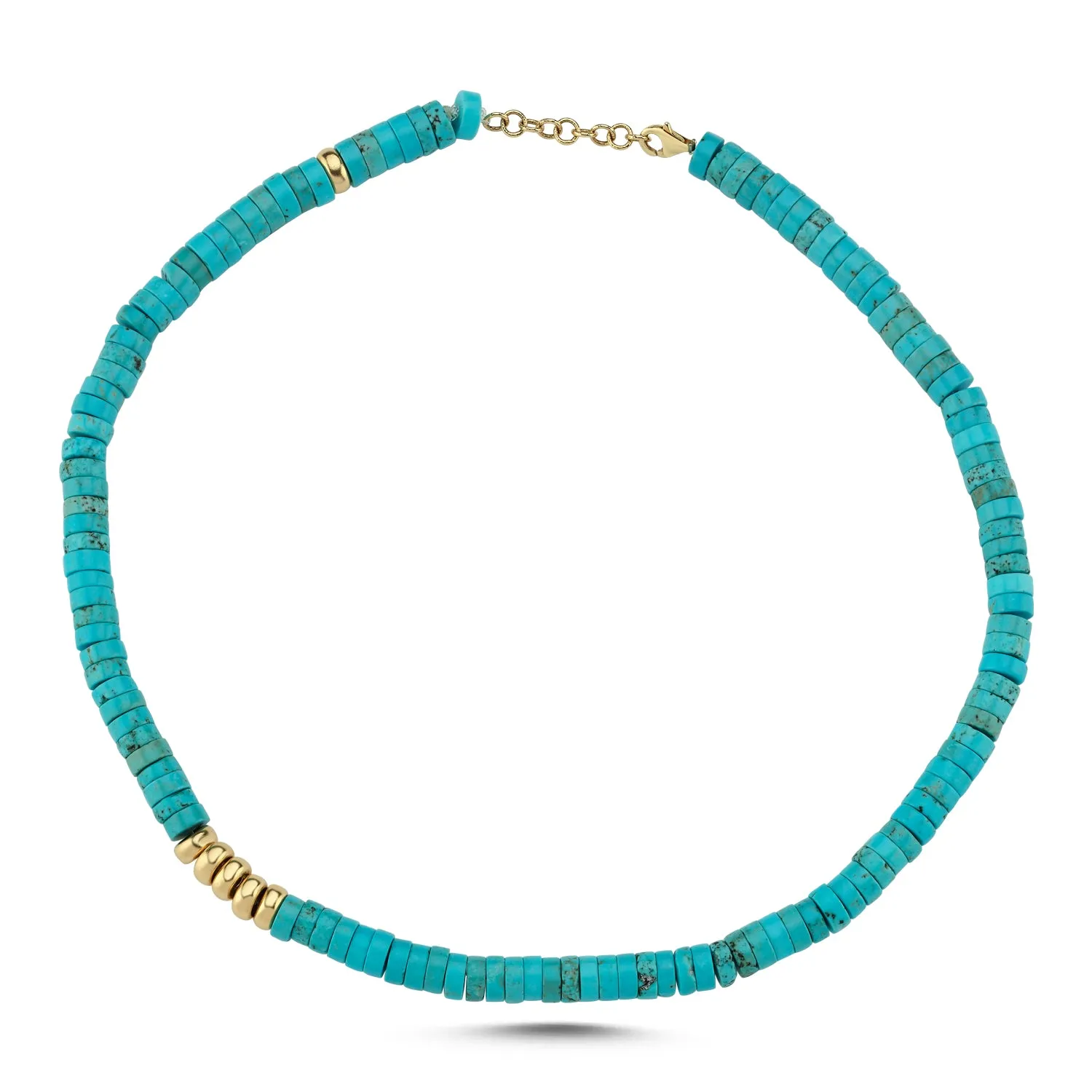 GOLD & TURQUOISE RONDELLE BEAD NECKLACE