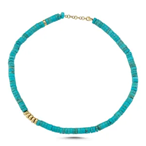GOLD & TURQUOISE RONDELLE BEAD NECKLACE
