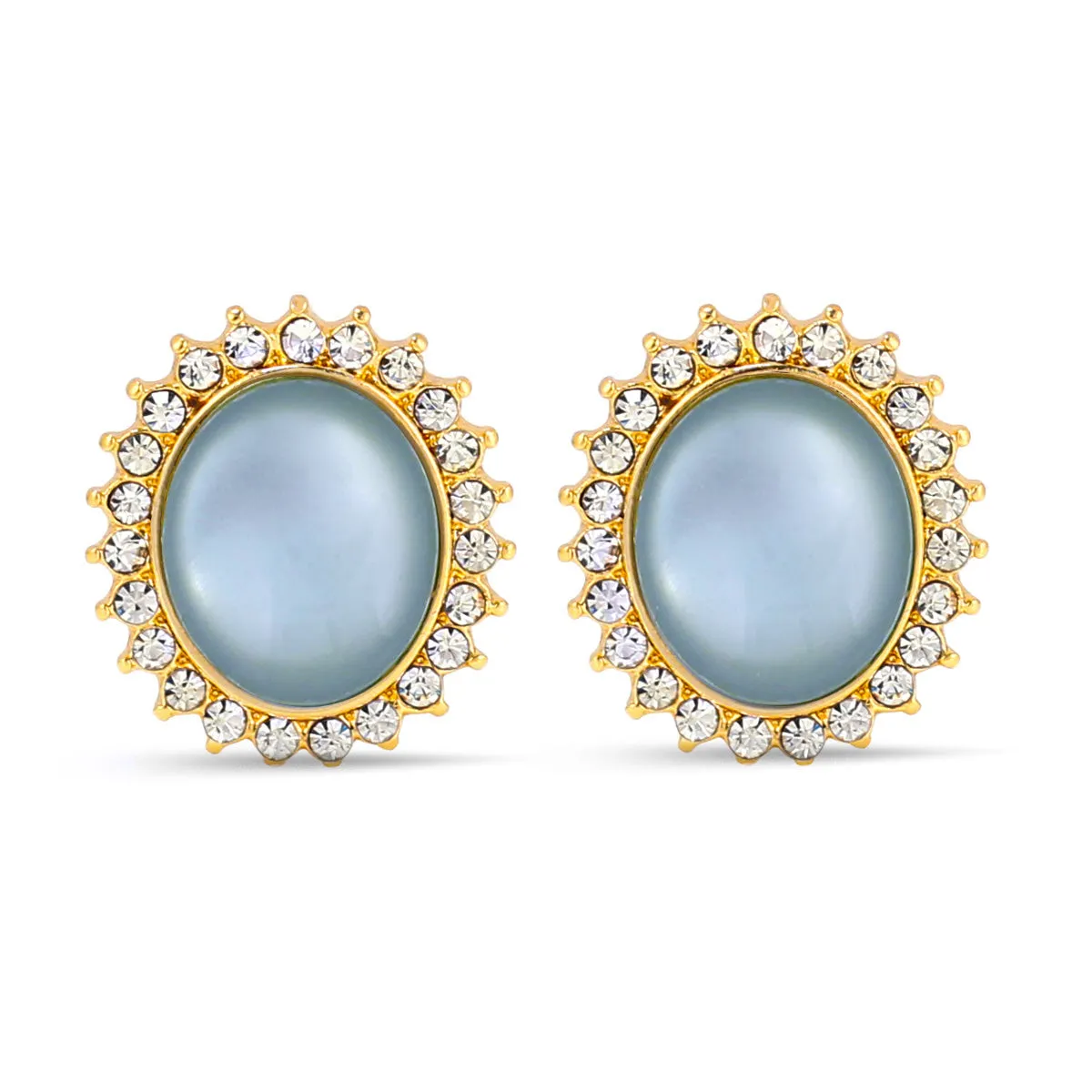 GOLD ASHLEY BLUE MOONSTONE CRYSTAL STUD EARRINGS #HNE87184GDAE