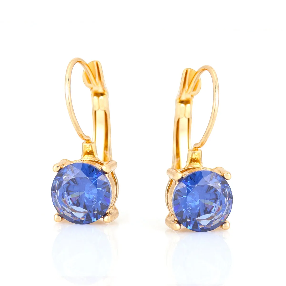 GOLD BLUE CRYSTAL DROP  EARRINGS #SQ787-E7715GSA