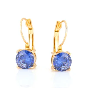 GOLD BLUE CRYSTAL DROP  EARRINGS #SQ787-E7715GSA