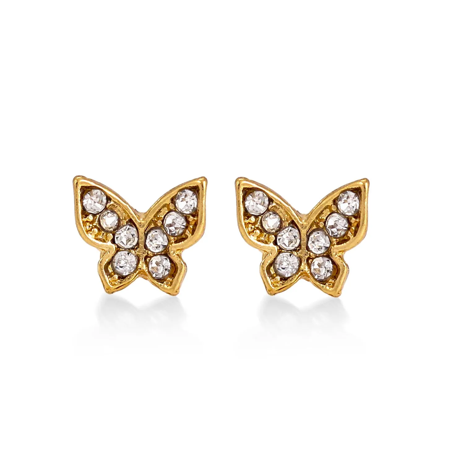 GOLD BUTTERFLY CRYSTAL STUD  EARRINGS #HNE87747GDCR (AC11)