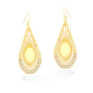 GOLD CREAM CRYSTAL LEAF SHPE EARRINGS  #FW1203192 (AJ9)