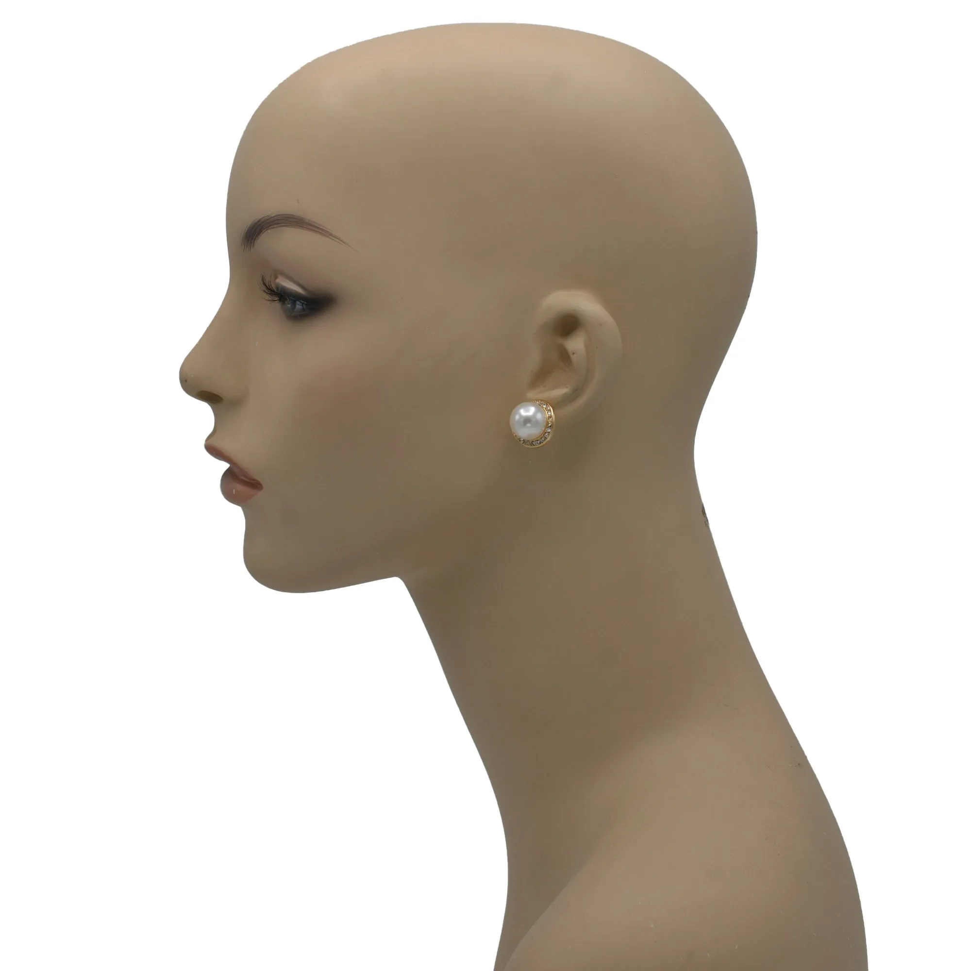 GOLD CREAM PEARL CRYSTAL STUD EARRING #SQ121910G(GC1)
