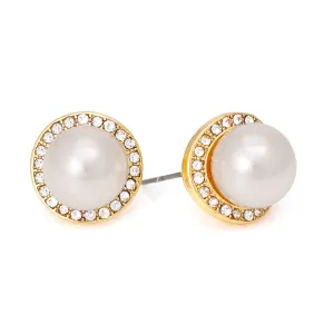 GOLD CREAM PEARL CRYSTAL STUD EARRING #SQ121910G(GC1)