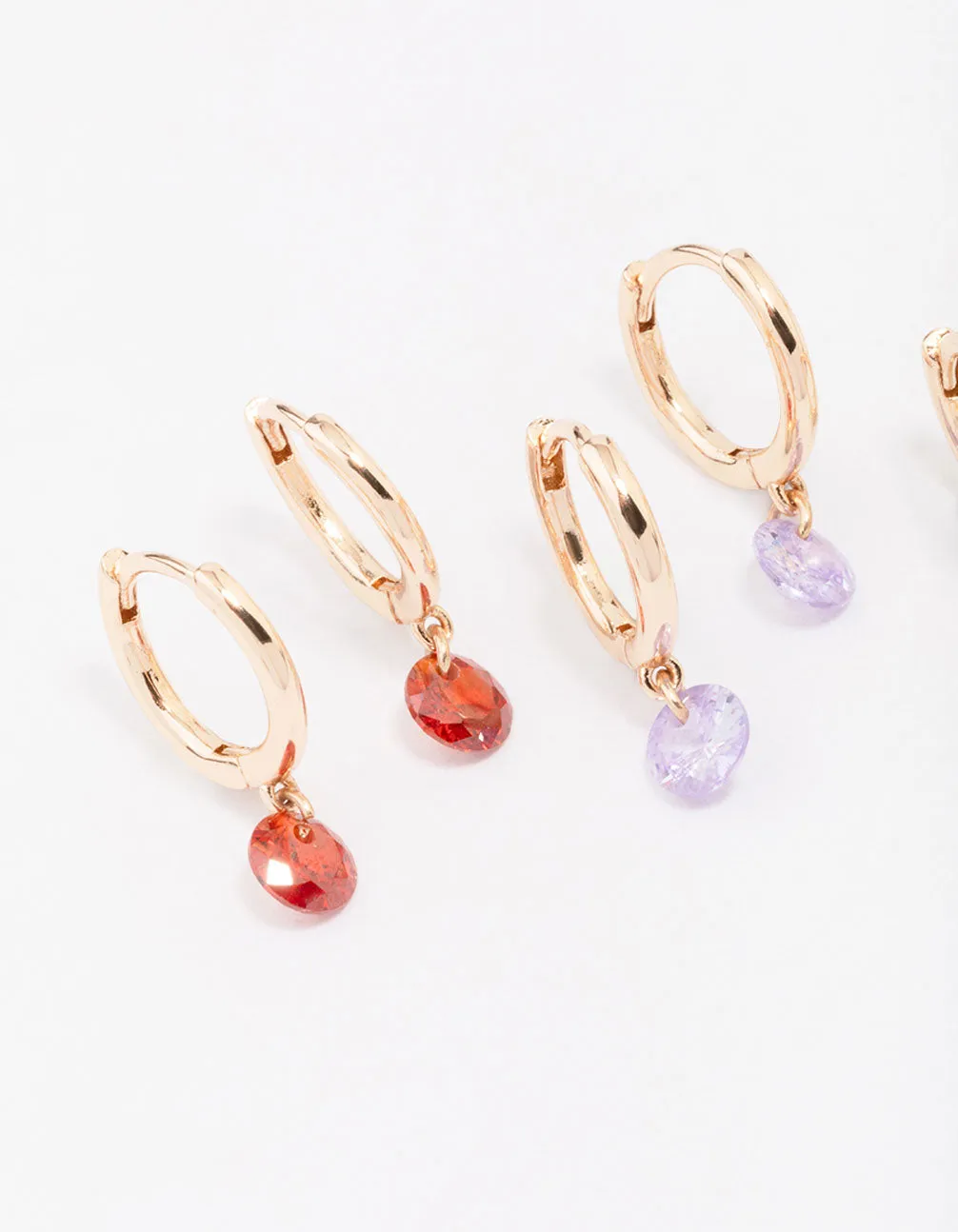 Gold Mixed Cubic Zirconia Crystal Huggie Hoop Earring 3-Pack