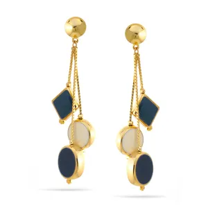 GOLD NAVY AND IVORY RESIN DANGLE EARRINGS #FW-E169GNI (SHCA2)