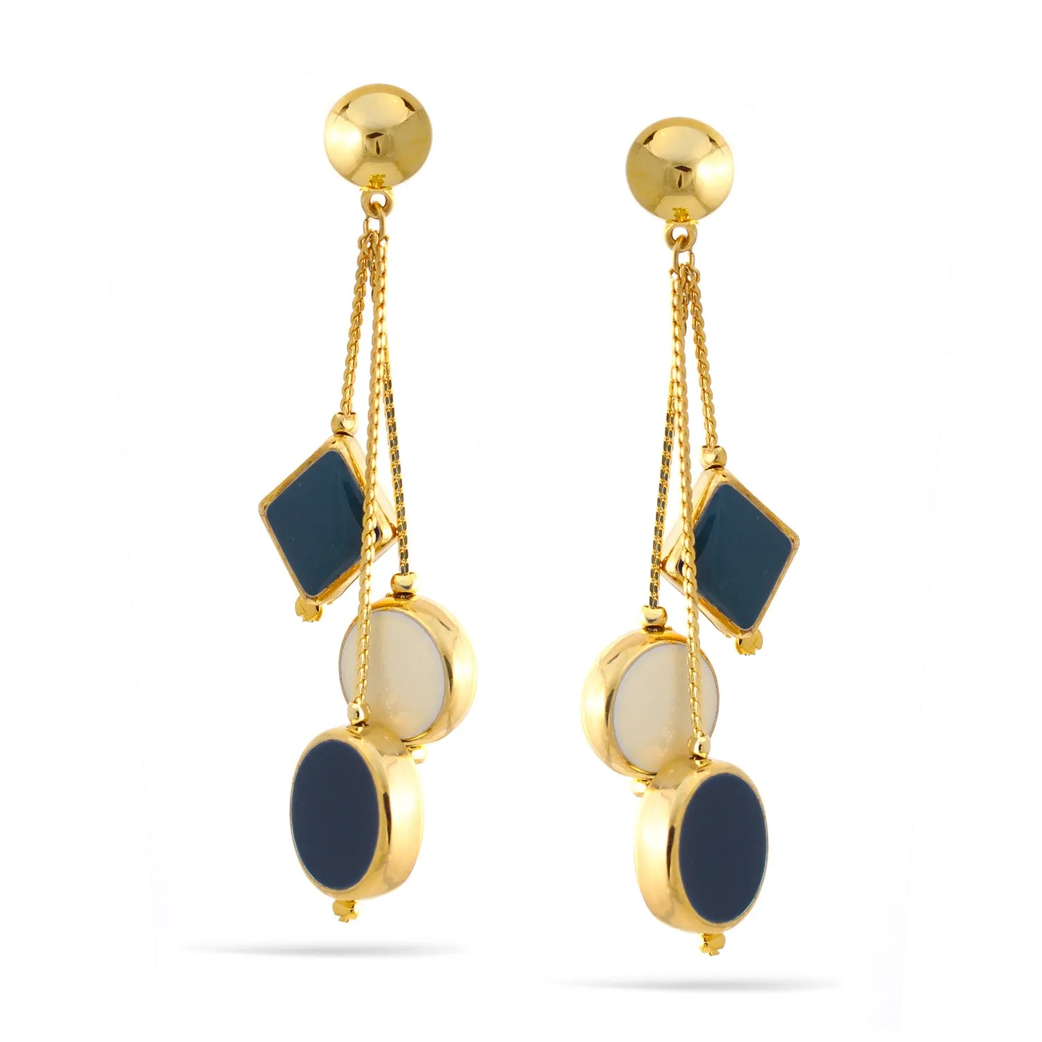 GOLD NAVY AND IVORY RESIN DANGLE EARRINGS #FW-E169GNI (SHCA2)