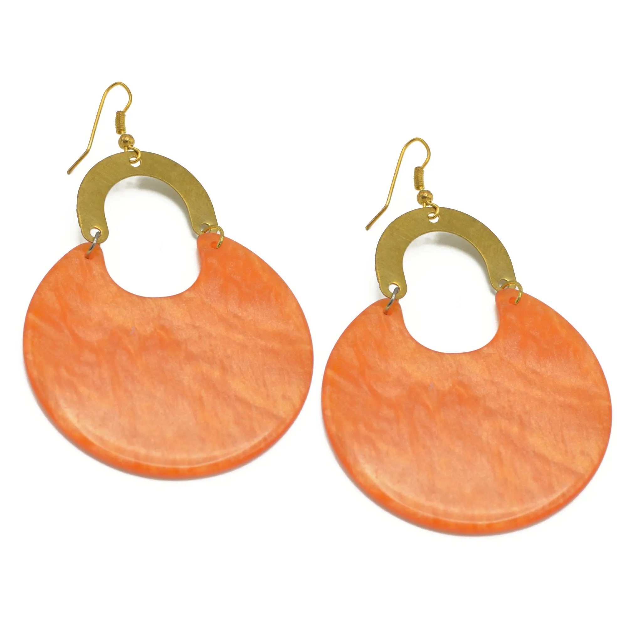 Gold Orange Marbled Resin Drop Earrings #FWNK-2202-116OPT1