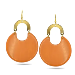 Gold Orange Marbled Resin Drop Earrings #FWNK-2202-116OPT1