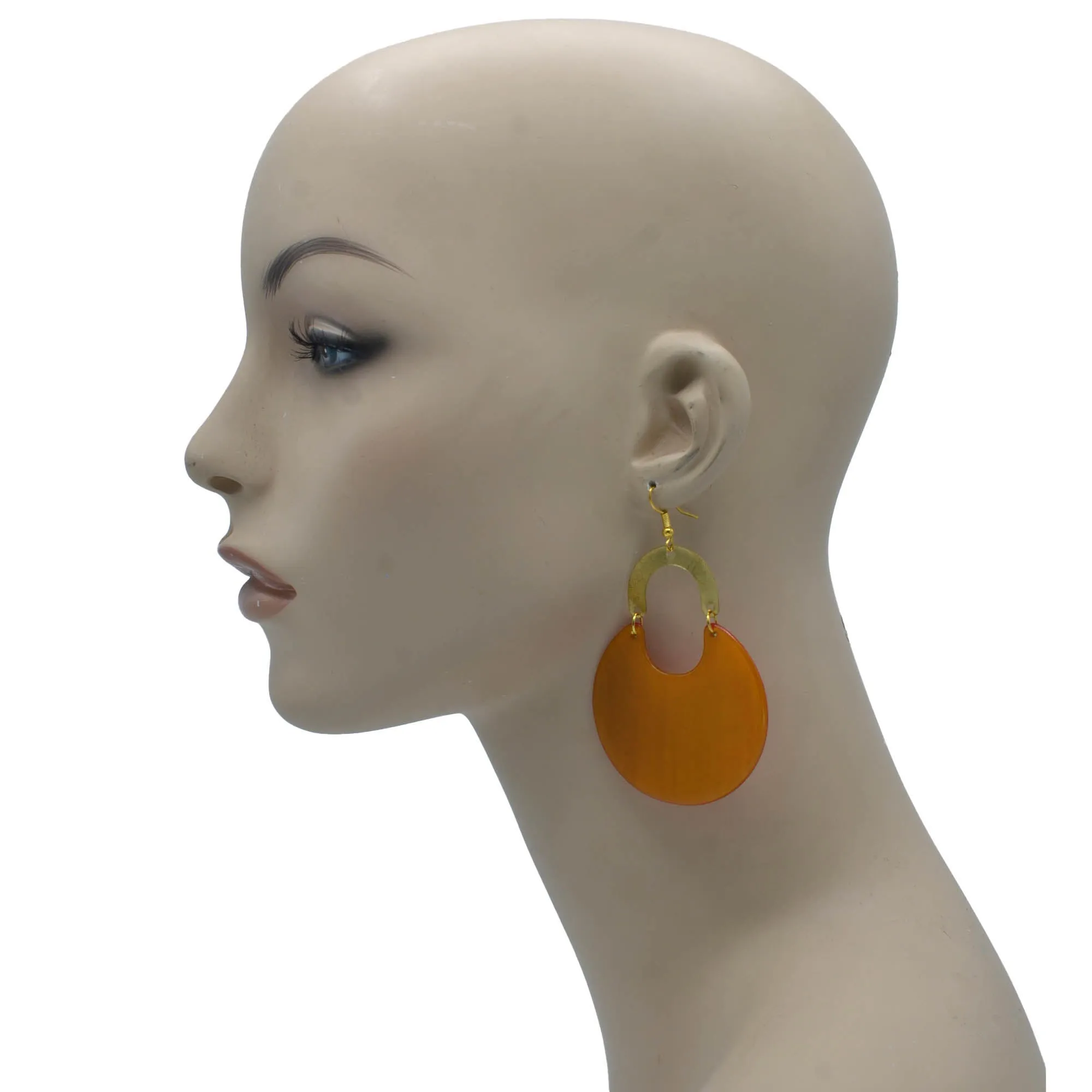 Gold Orange Marbled Resin Drop Earrings #FWNK-2202-116OPT1