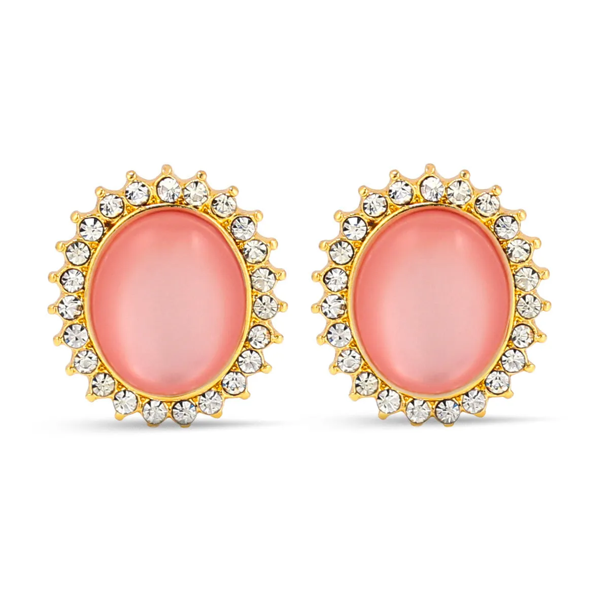 GOLD PINK MOONSTONE CRYSTAL STUD EARRINGS #HNE87184GDPE