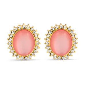 GOLD PINK MOONSTONE CRYSTAL STUD EARRINGS #HNE87184GDPE