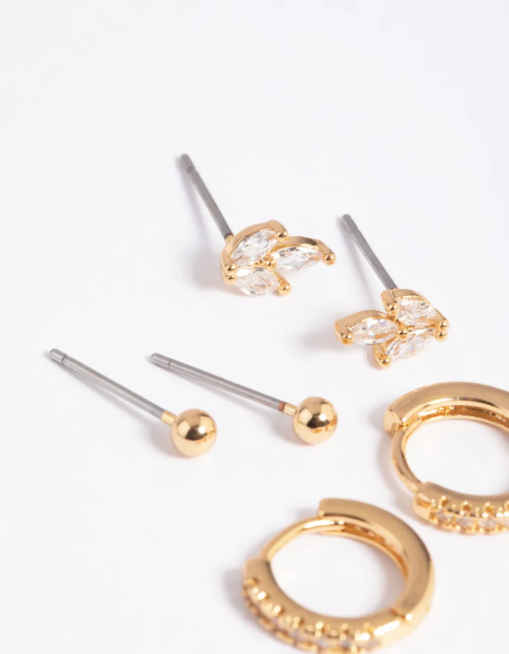 Gold Plated Cubic Zirconia Leaf Earrings 6-Pack
