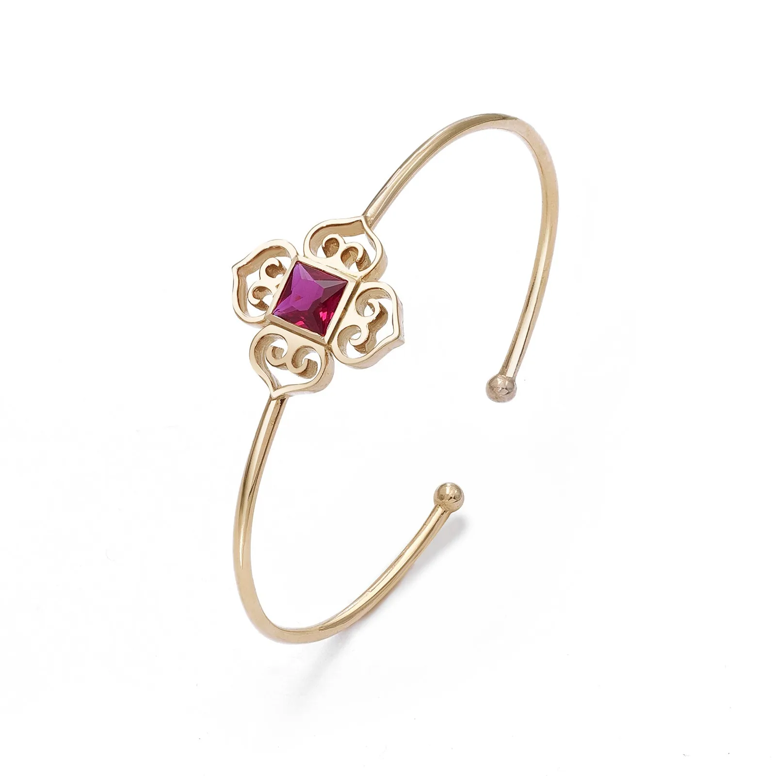 Gold Plated Sterling Silver Radiant Ruby Stone Cuff Bracelet