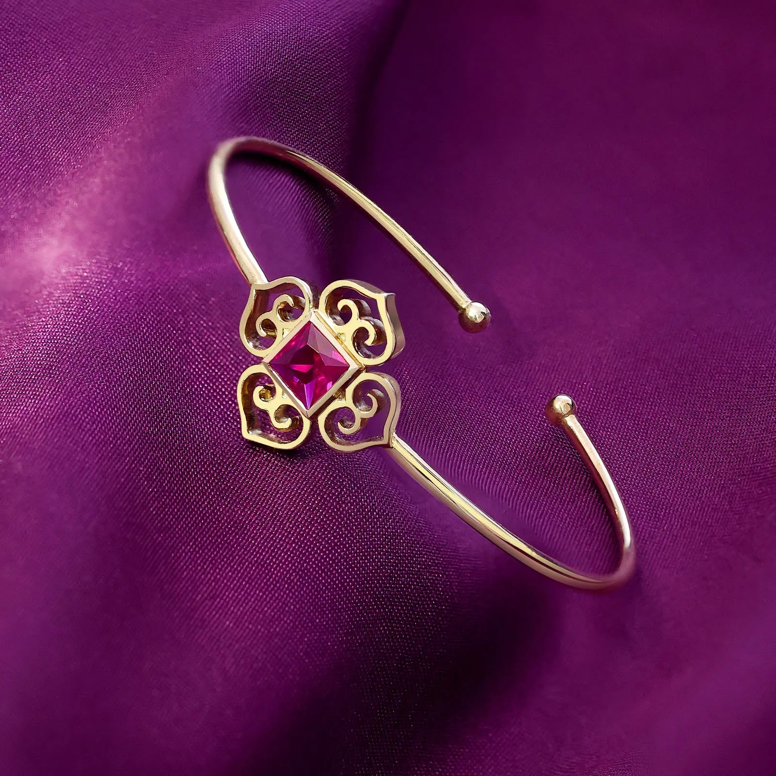 Gold Plated Sterling Silver Radiant Ruby Stone Cuff Bracelet