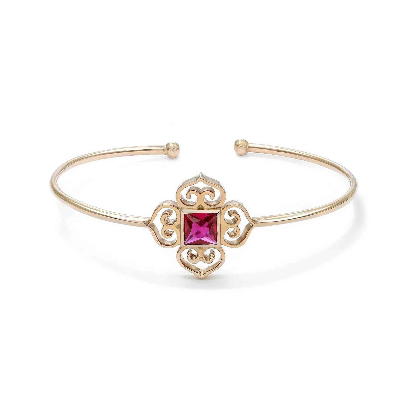 Gold Plated Sterling Silver Radiant Ruby Stone Cuff Bracelet
