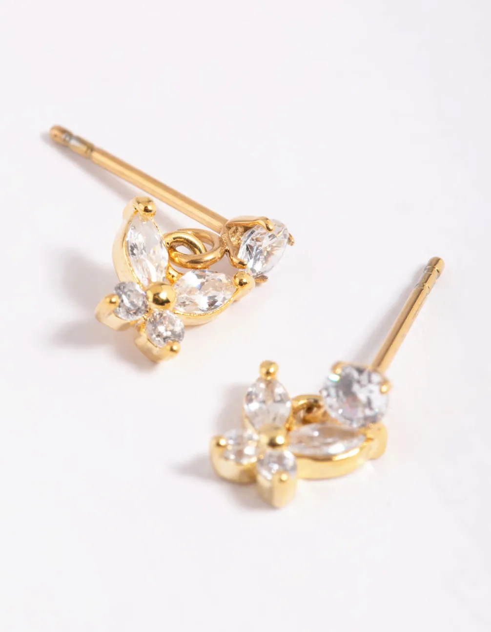 Gold Plated Surgical Steel Butterfly Stud Drop Earrings