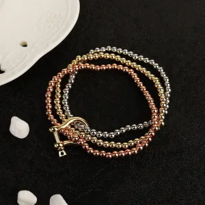 Gold Plated Tri-Color Trendy Shoe Horn Buckle Clip Bracelet