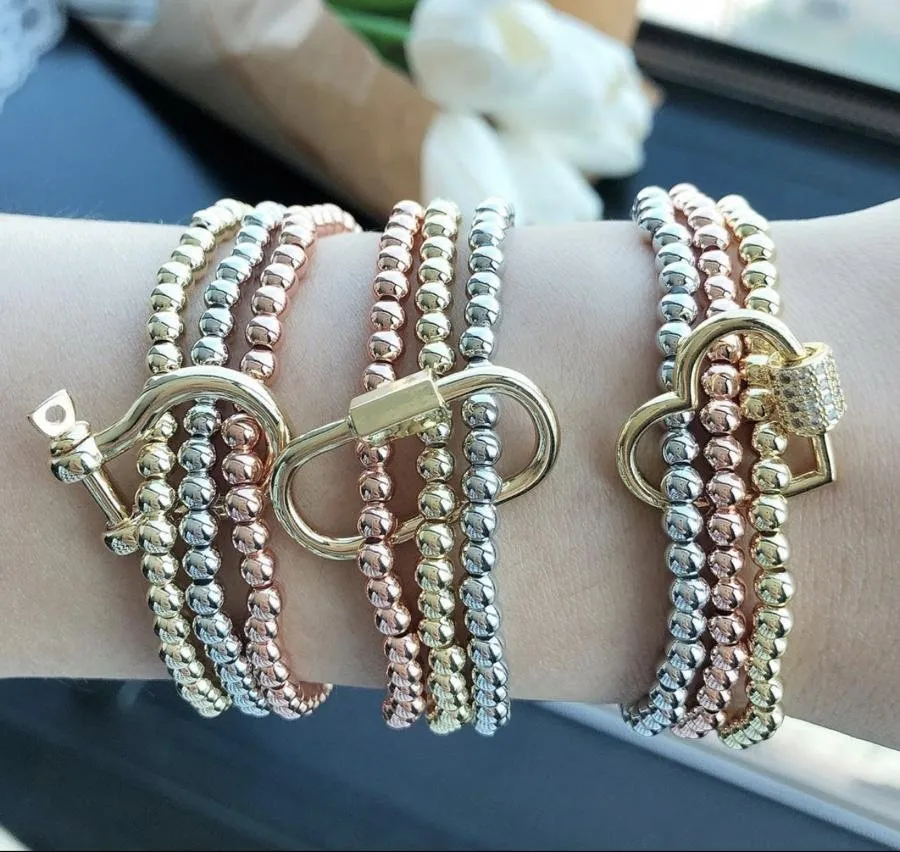 Gold Plated Tri-Color Trendy Shoe Horn Buckle Clip Bracelet