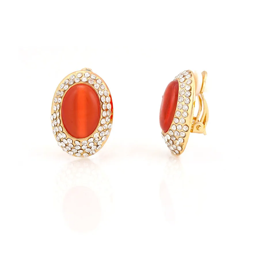 GOLD-TONE METAL CRYSTAL WITH ORANGE ACRYLIC GLASS STONE EARRINGS  #FW1203165 (EC2)