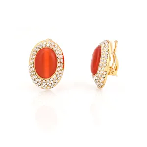 GOLD-TONE METAL CRYSTAL WITH ORANGE ACRYLIC GLASS STONE EARRINGS  #FW1203165 (EC2)