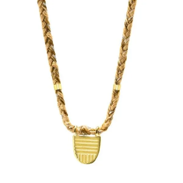Gold Vermeil "Buddhist Flag" Necklace on Caramel Cotton Cord