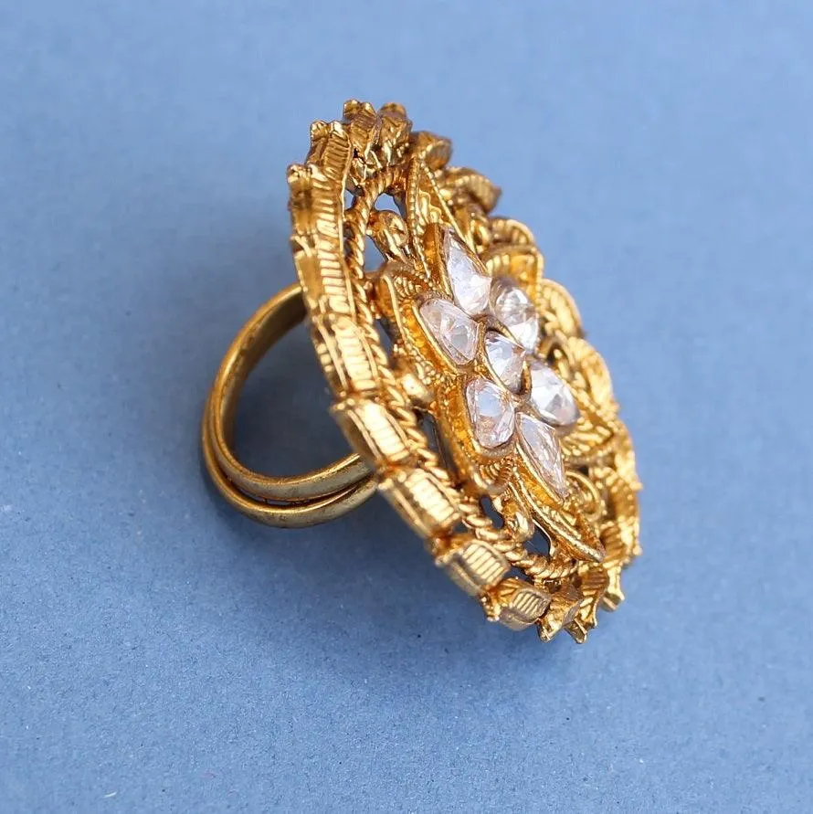 Golden Adjustable Kundan Finger Rings