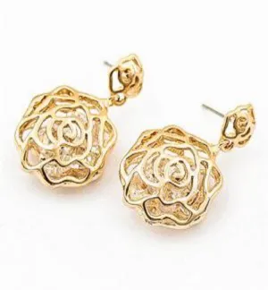 Golden Hollow Rose Earrings