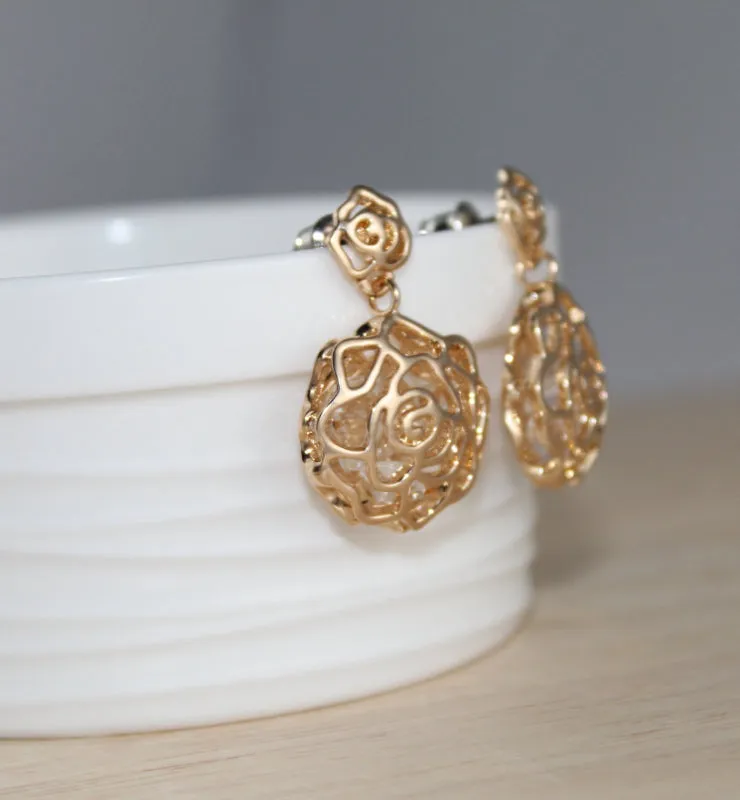 Golden Hollow Rose Earrings