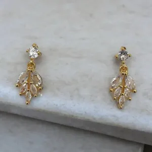 Golden Leaf Crystal Drop Earrings