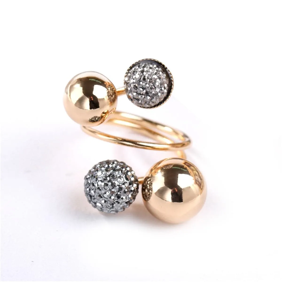 Gray & 18K Gold-Plated Adjustable Flower Ball Ring