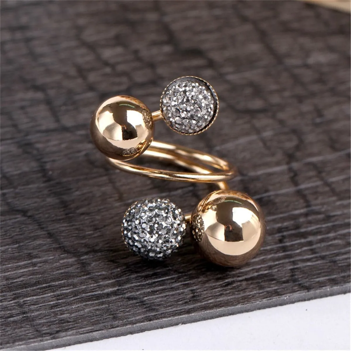 Gray & 18K Gold-Plated Adjustable Flower Ball Ring