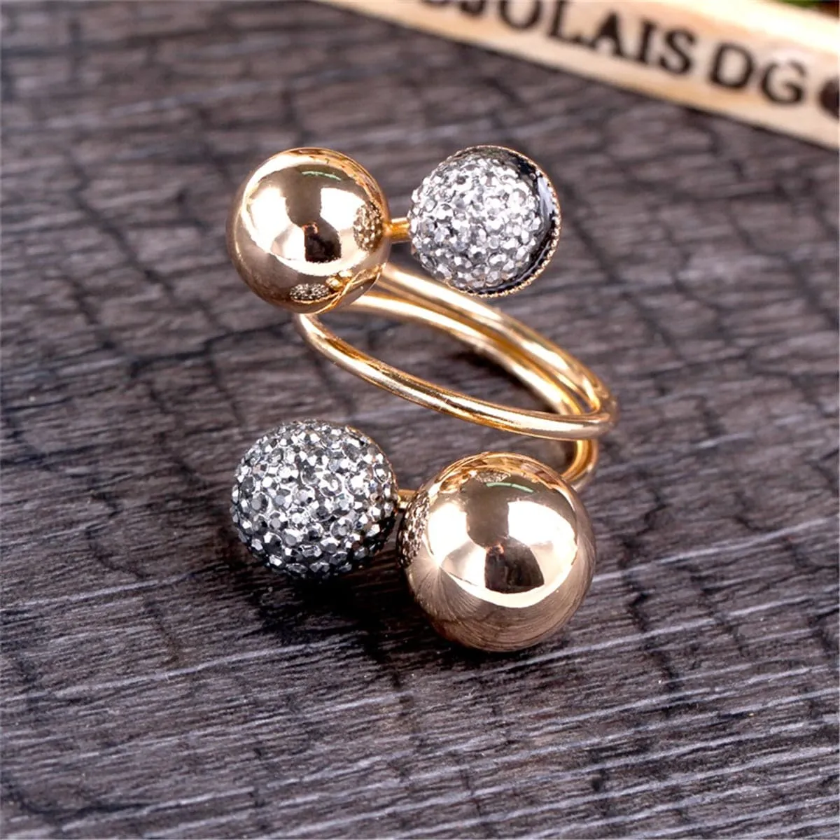 Gray & 18K Gold-Plated Adjustable Flower Ball Ring