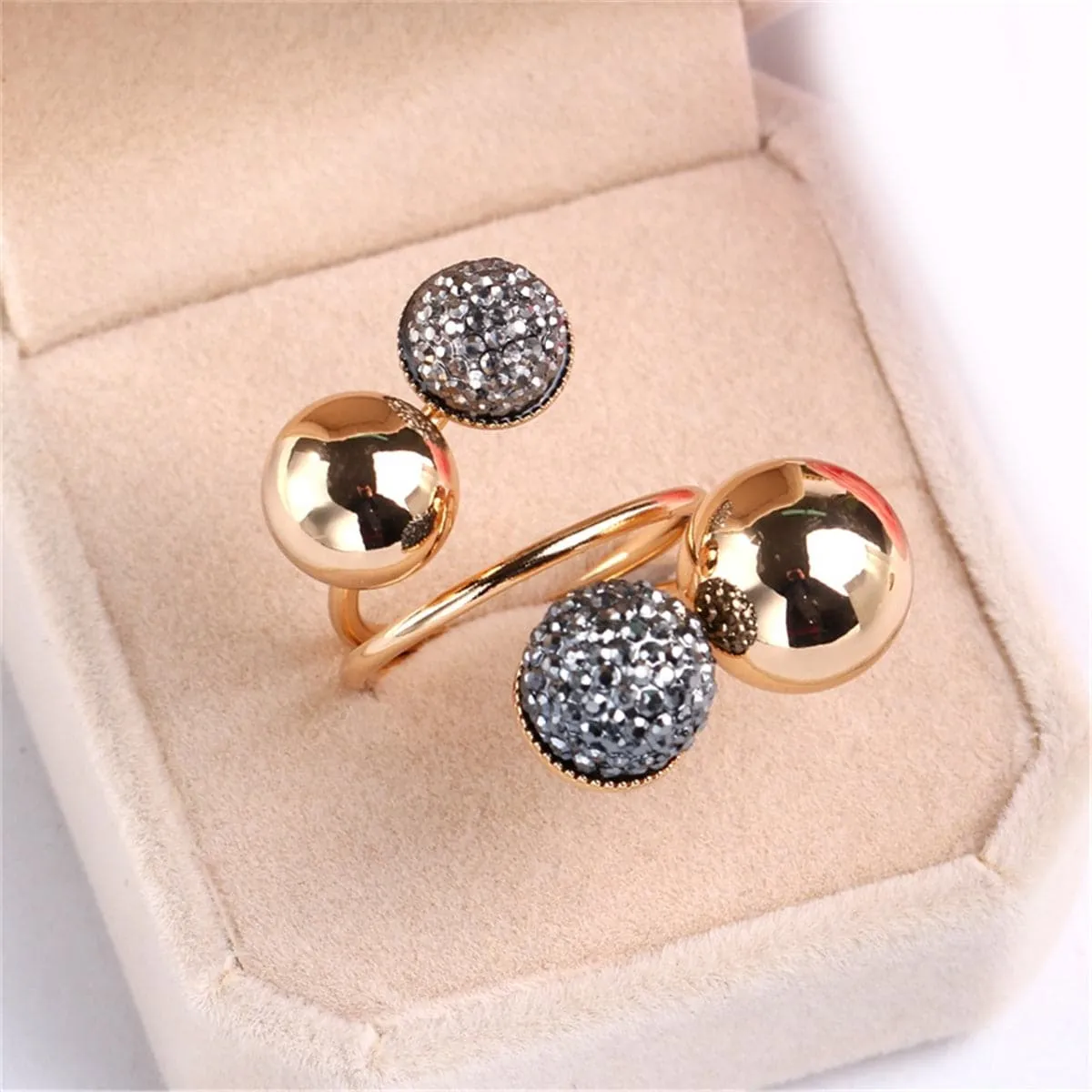 Gray & 18K Gold-Plated Adjustable Flower Ball Ring