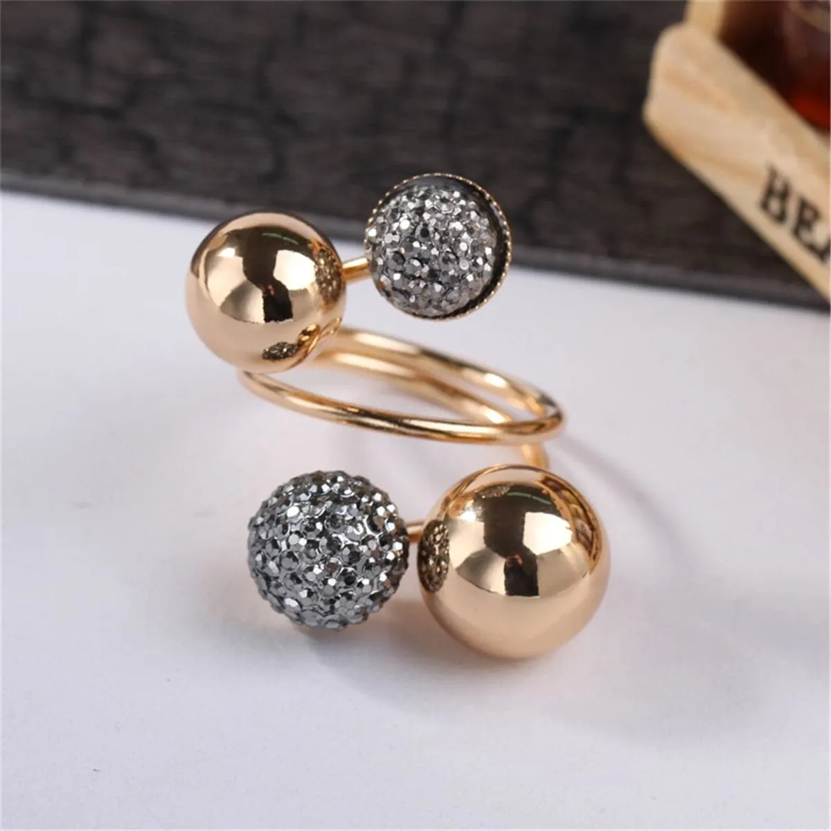 Gray & 18K Gold-Plated Adjustable Flower Ball Ring