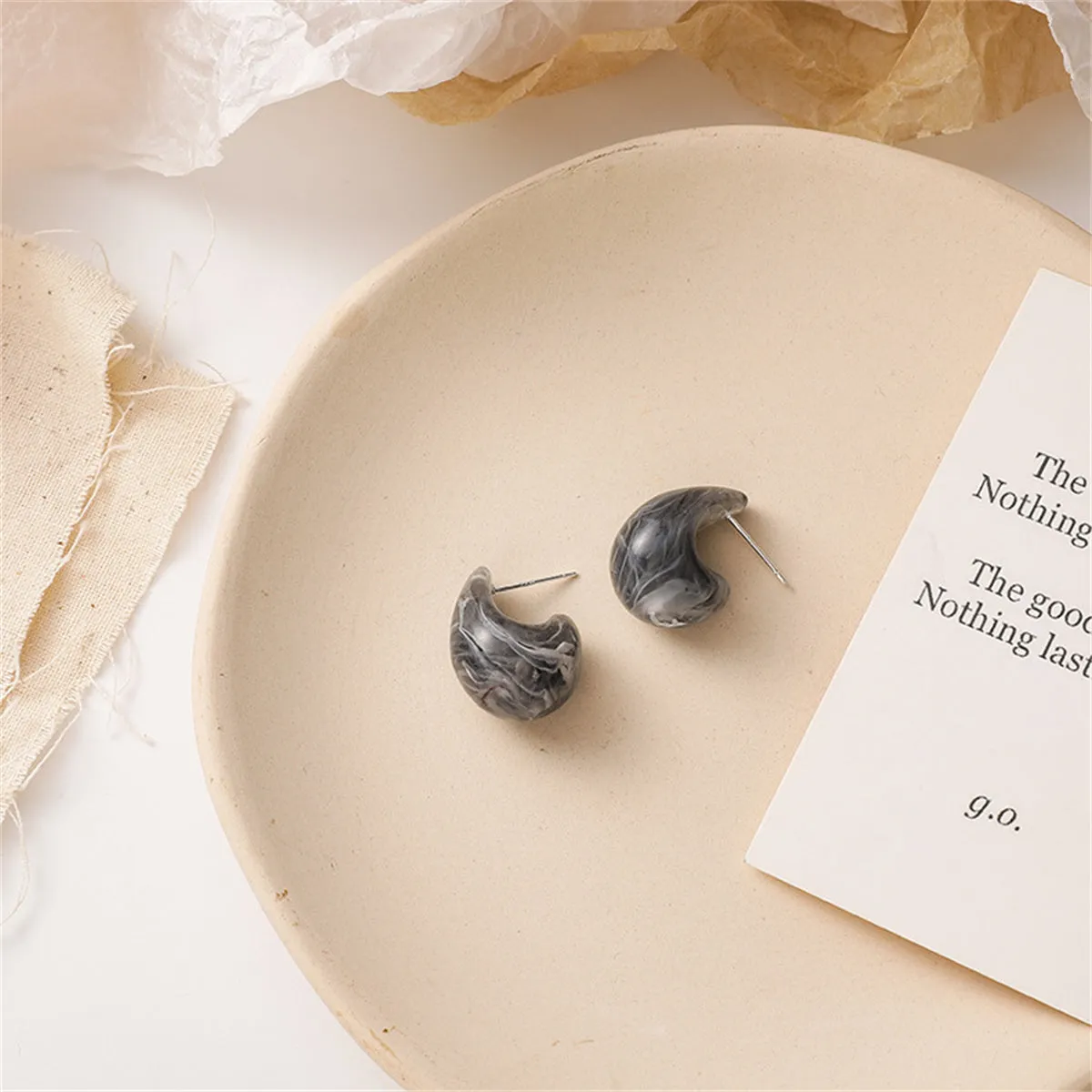 Gray Resin & Silver-Plated Rounded Drop Huggie Earrings