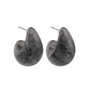 Gray Resin & Silver-Plated Rounded Drop Huggie Earrings