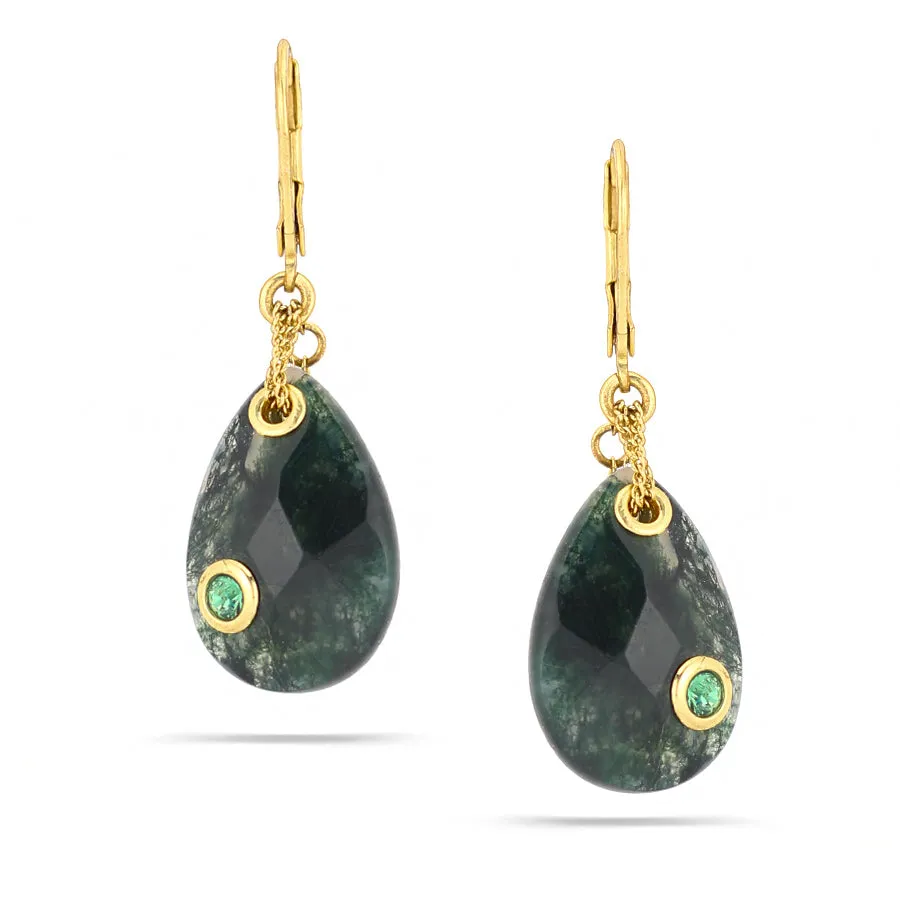 GREEN AGATE TEARDROP CRYSTAL  EARRINGS #196GN3301